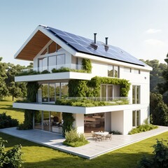 Fototapeta premium Modern Eco-Friendly House with Solar Panels and Green Roof