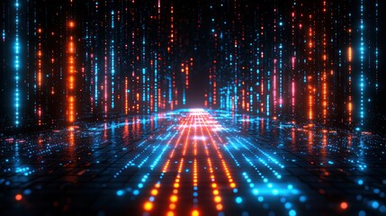 Abstract Digital Pathway: Neon Lights and Data Streams