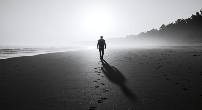 persona caminando en la playa 
