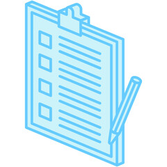 Clipboard isometric 3D blue color icon, mini illustration. use for modern concept, print, UI, UX kit, web and app development. Vector EPS 10, related to learning and education, science