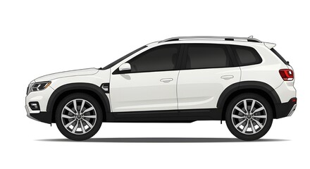 Fototapeta premium A vector illustration of a modern white SUV in a side view, featuring sleek design, tinted windows, and silver alloy wheels. Perfect for automotive concepts, transportation themes, and digital artwort