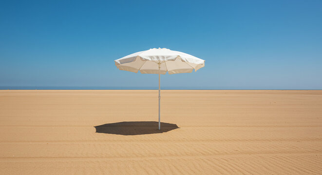 sombrilla blanca en la arena de la playa 