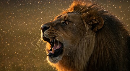 Naklejka premium Majestic Lion Roaring in Golden Light