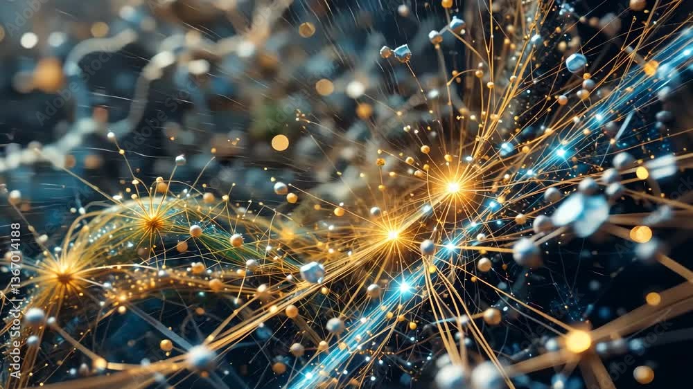 Canvas Prints abstract digital network of glowing lines dots and spheres on dark background