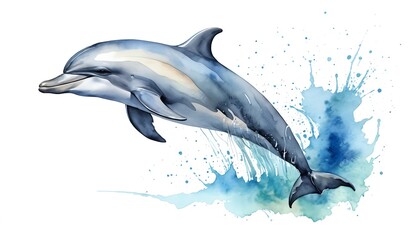 Obraz premium Watercolor Dolphin Leaping from the Ocean
