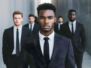 Fototapeta premium Photo of Group of Businessmen in Black Suits and White Collared Shirts