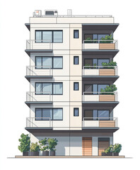 Obraz premium Modern multi story apartment building with balconies and greenery