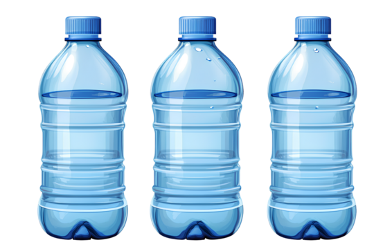 Water bottle, on a transparent background, front and back view