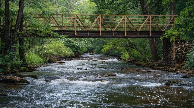 Rustic Wooden Bridge over Forest Stream - Powered by Adobe