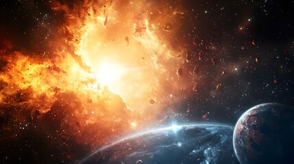 Obraz premium Interstellar landscape digital art of cosmic explosions