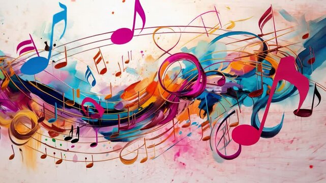 Melodic Symphony: An explosion of colorful music notes and symbols dances across a vivid backdrop, creating a visual symphony that celebrates the power of sound.