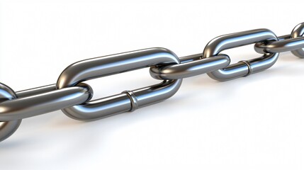 Obraz premium Shiny metal chain links, close up, white background, connected, strong, durable, steel