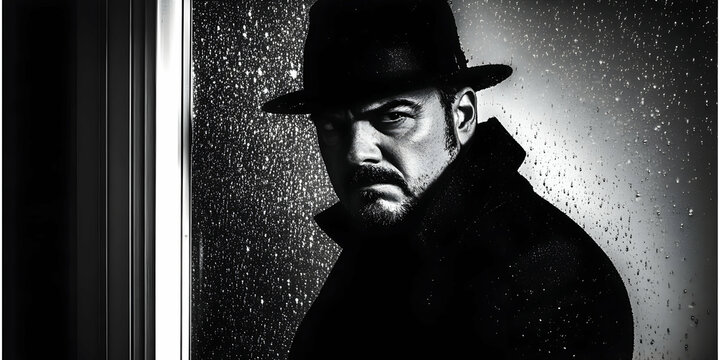 Photo of Man with Hat in Black and White Rain Portrait