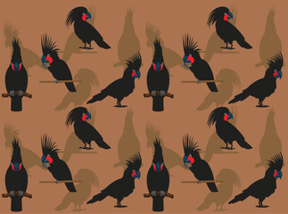 Obraz premium Black Cockatoo Palm Parrot Bird Exotic Pet Cartoon Character Seamless Wallpaper Background