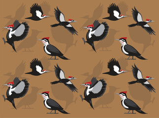 Bird Pileated Woodpecker Cartoon Character Seamless Wallpaper Background