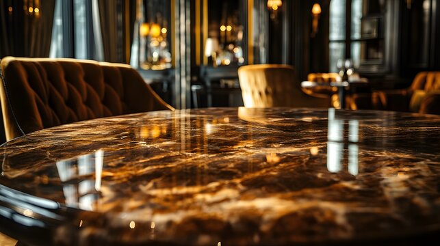 onyx table with a blurred luxury boutique hotel interior