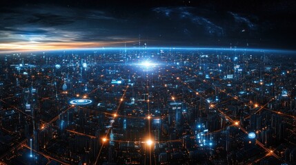 Fototapeta premium Futuristic Cityscape Orbiting Earth