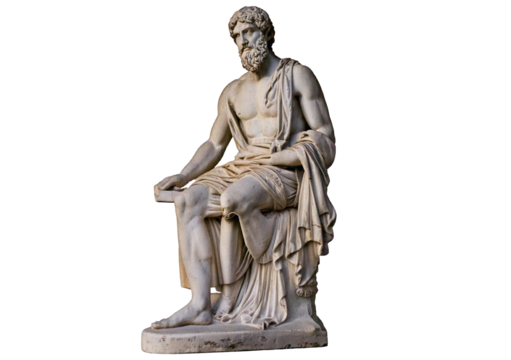 Greek statue of an ancient man sitting isolated on transparent or white background - Powered by Adobe
