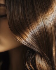Fototapeta premium Shiny healthy hair texture for beauty product, elegant advertising background with shiny healthy hair concept Close-up of beautiful, shiny, healthy hair.