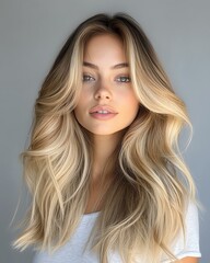 Shiny healthy hair texture for beauty product, elegant advertising background with shiny healthy hair concept Stunning woman with flowing blonde hair.