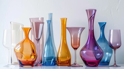 Vibrant Collection of Colorful Glass Vases and Wine Glasses
