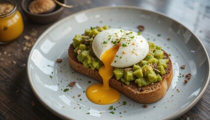 Avocado Toast with Poached Egg - Breakfast Food - - Healthy eating