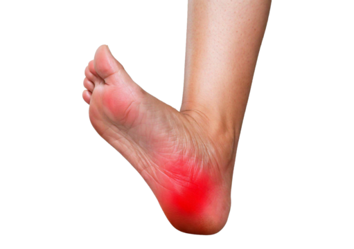 Inflamed heel (Turns slightly red). isolated on transparent or white background