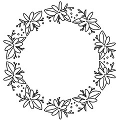 Hand drawn line flower sketch set. Doodle circles collection. flower circle  frames for text. Vector illustration.