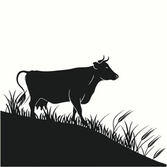 Black silhouette of a farm animal cow, a mammal illustration in nature