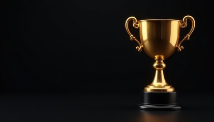 Trophy silhouette with golden cup on a sleek black background, prize, black
