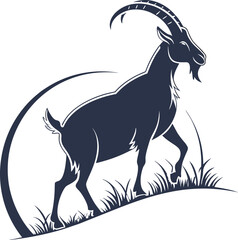Silhouette of a black and white goat with antlers on contrasting backgrounds