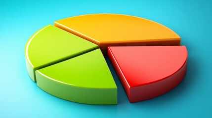 Fototapeta premium Minimal D pie chart with three parts highlighted and simple depth shadows