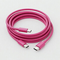 Pink USB cable on a white background. 3d render image.