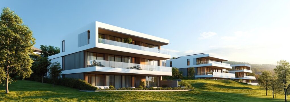 Modern European-style apartments nestled in a hillside setting