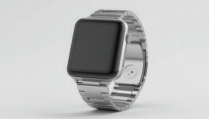 Silver Smartwatch Mockup, Stainless Steel Band - Minimalism