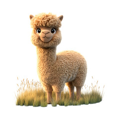 Fluffy 3D Cartoon Alpaca with Soft Glowing Fleece Isolated on Transparent Background