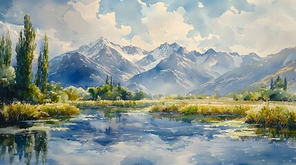 Obraz premium Mountain lake reflection, summer landscape, scenic view
