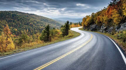 Autumn Scenic Winding Road Through Mountains
