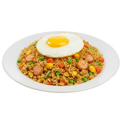 Fototapeta premium Fried rice with egg in a plate isolated on transparent background 