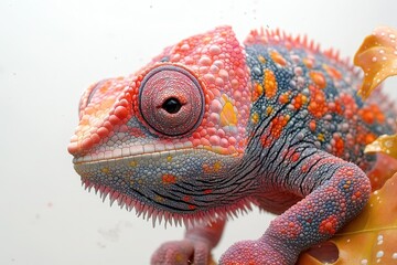 Fototapeta premium Chaotic Splatters Mimic the Vibrant and Intricate Patterns of a Chameleon's Skin in a Close-Up View