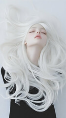 Photo Portrait Of Young Woman With White Hair And Soft Skin Lying