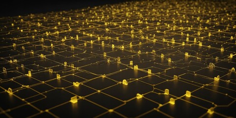 Obraz premium Dichtes digitales Netzwerk mit leuchtenden Elementen – goldene Informationsstruktur in technologischer Darstellung
