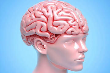 Obraz premium Pink Human Brain Model Against A Blue Background Medical Illustration