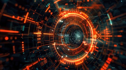 Fototapeta premium Futuristic Digital Interface with Glowing Orange Elements