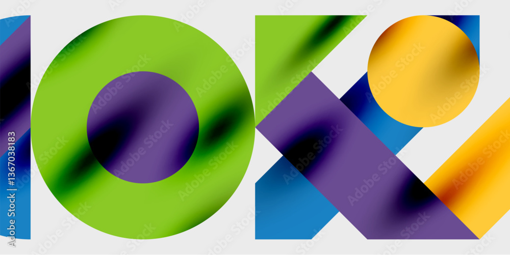 Aufkleber Detailed composition of circles, semicircles, and triangles with glossy effects and smooth gradients. A sleek and modern vector design for creative and tech-inspired projects