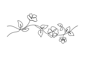 Fototapeta premium Elegant SingleLine Floral Vine, Botanical Art, Continuous Line Drawing