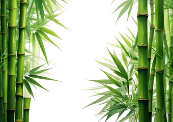 Green bamboo stalks and leaves isolated on a transparent or white background