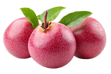 Fototapeta premium Fresh red apple with a green leaf on a white background