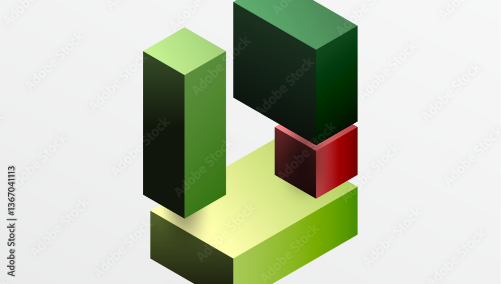Poster Sleek abstract design featuring isometric 3D blocks in a clean, modern composition. Perfect for tech-inspired themes, with vibrant colors and geometric precision