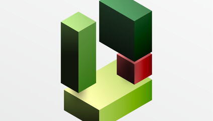 Sleek abstract design featuring isometric 3D blocks in a clean, modern composition. Perfect for tech-inspired themes, with vibrant colors and geometric precision